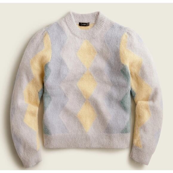 J. Crew Cozy Diamond-Checked Cropped Crew Neck Sweater Blue Plus Size 2X - Picture 3 of 8